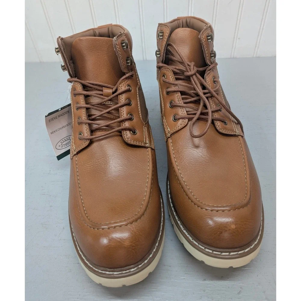 Steve Madden P-Bleekr Chukka Boots Cognac Brown Moc Toe Men's 12 Lace Up NEW